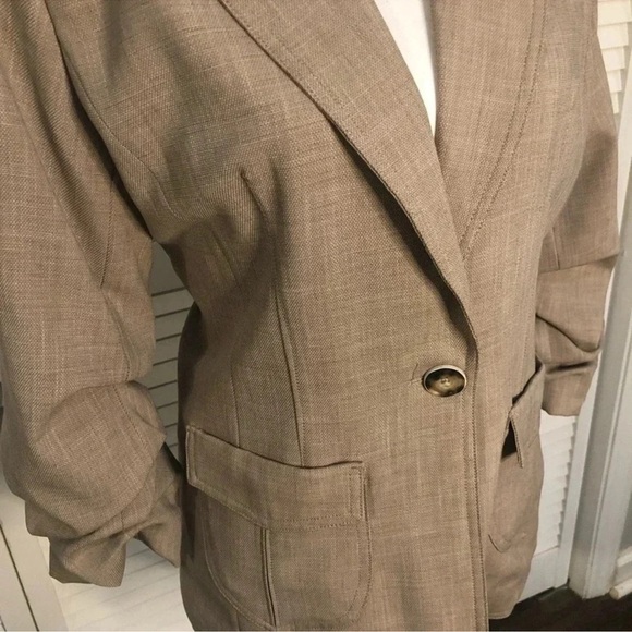 Democracy Tan Blazer with Notched Lapels and Ruched Sleeves - Picture 2 of 9